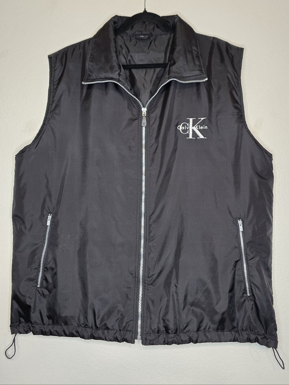 Vintage Calvin Klein CK Men Black Nylon Windbreaker Vest L/XL Full Zip Gorpcore